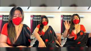 88pink delhi Nepali Randi bhabhi red top black saree dirty talk part 3