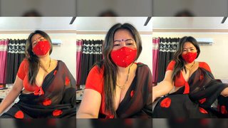 88pink Nepali Randi bhabhi red top black saree dirty talk part 4