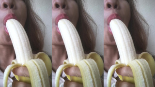 Tammy chews a banana