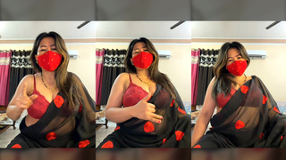 88pink red bra black saree full dirty talk Nepali Randi bhabhi