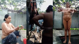Cute Desi Vlg Girl Out Door Bathing