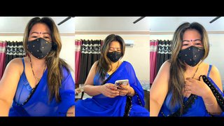 88pink First time try new blue saree & blue bra Nepali Randi bhabhi part 1