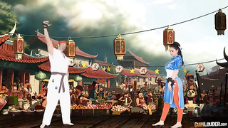 Videojuego Street Fighter. Nick Moreno es Riu. Marta Lacroft es Chun Li. Combate final