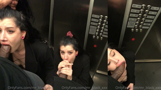 Babe giving deepthroat in elevator