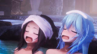 KonoSuba Snow Hotspring Threesome sex