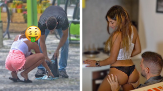 HOT Brazilian CHICK Change her mind after seeing the CASH FALL to the Ground