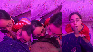 Twin Sisters Sunandini Chakraborty & Shinjini Chakraborty Threesome Blowjob Video