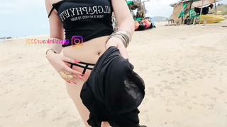 Jaslin Couple Outdoor Sex and Boobs Flash at the Seaside