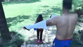 Jaslin Outdoor Threesome Sucking Cocks and Double Pounded