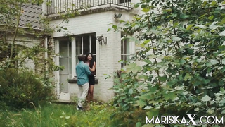 Mariska X dominates with her huge tits and long hair, fucking a black student