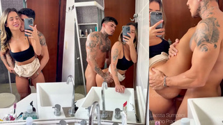 Vitinho Prado pounding Larissa Sumpani's pussy during sex in the bathroom