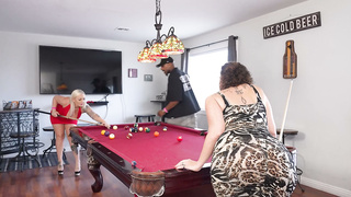 Elana Bunnz & Sara Jay -Billiards Turns Into BBC Threesome for Elana & Sara, , Dickdealer Don