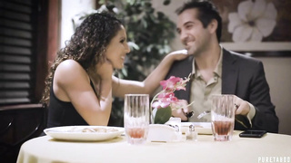 Girl cheating her boyfriend with waiter for the relationship's anniversary in the toilet