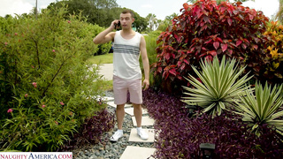 Helping my friend hot mom to clean their pool