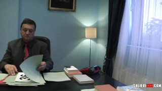 Brunette fucking in new job