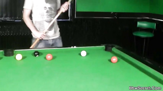 Pool coach plays with a guy's stick
