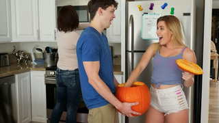 PUMPKIN FUCK with STEP SISTER while STEP MOM is BUSY CLEANING - Aubrey Sinclair