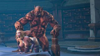 Giant Orc have sex with busty Elf Girl