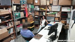 Security guard fucks two sexy thief girls in security room