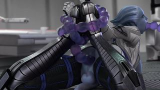 Futanari Liara fucked by tentacles in mouth and anal hole