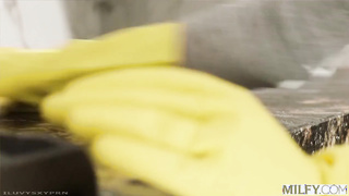 Voluptuous Mom Heidi Cleans Up Her Sons Dirty Friend