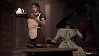 Lady Dimitrescu fucks her housemaid - Futanari fucks female