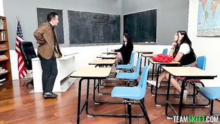 Jade Luv and Phoebe Kalib Risky Teacher Fucks Two Asian Students during school hours