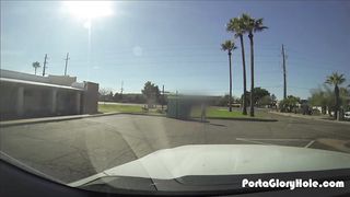 18 years girl in the gloryhole street toilet box suck stranger`s dick