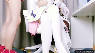 铃木美咲 原神cosplay 浮世花香隐后传 花嫁婚纱白丝足交腿交 全程淫语娇喘足交爆射