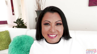 Asian stunner proudly flaunts her curves, big tits, and round ass as she takes the spotlight