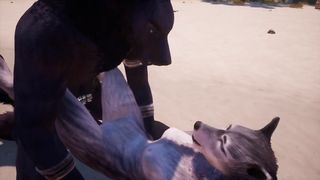 Wolfs fucks at the beach 3D