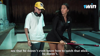 XXX My nerdy stepson  teaches me how to play pool and I swallow his cum. I'm a naughty stepmom! XXX