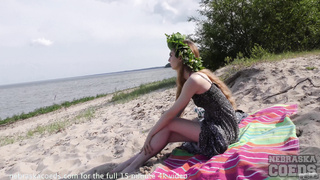 Risky Public Masturbating on a Beach with Drone