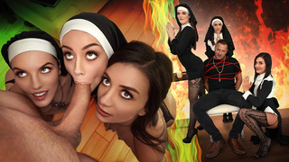 Three Horny Nuns Fuck the Devil Out of Him | Natalie Brooks, Selena Love, Fiona Frost