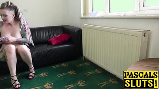 Busty inked babe dominated and fed with big dick - Piggy Mouth