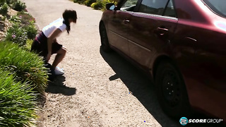 Zoe Bloom - Flat Teen Zoe Bloom Catches A Ride to Pound-Town and a Load on Her Face rq